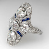 Bague vintage en or blanc bleu et blanc