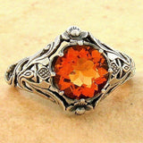 Bague vintage en cristal orange et argent
