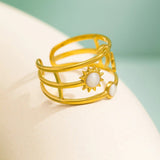 Bague vintage ajustable en or soleil et lune