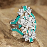 Bague géométrique en argent avec pierre précieuse turquoise
