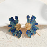 Boucles d'oreilles vintage en or avec fleurs bleues scintillantes