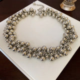 Collier vintage à plusieurs rangs avec boules et perles en argent