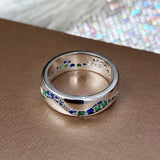 Bague vintage en argent avec pierre bleue et verte en forme de vague