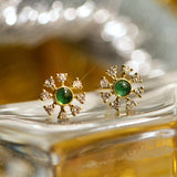 Boucles d'oreilles vintage en or, pierre verte et cristal