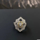 Bague vintage ajustable en or et argent avec motif floral et diamants