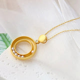 Collier pendentif classique en or mat avec perles et motif cercle