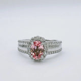 Bague ajustable vintage en argent et pierre précieuse rose pâle