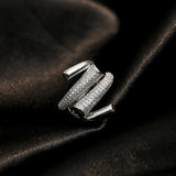 Bague ajustable vintage en argent avec spirale et cristal