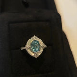 Bague ajustable vintage intemporelle en argent blanc et aigue-marine