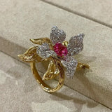 Bague ajustable classique vintage en or et argent avec rubis