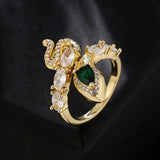 Bague ajustable classique en forme de serpent avec zircone verte