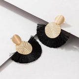 Boucles d'oreilles pendantes vintage en or et noir avec franges texturées