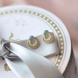Boucles d'oreilles vintage en or, pierre verte et perle