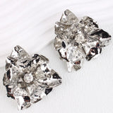 Grandes boucles d'oreilles vintage en argent avec fleurs en cristal