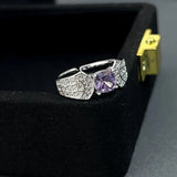 Bague ajustable vintage en argent avec pierre précieuse violette carrée