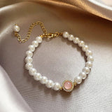 Bracelet vintage en perles et quartz rose doré