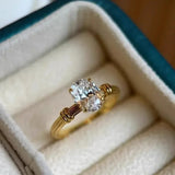 Bague vintage en or et argent avec nœud ovale et pierre précieuse brillante, ajustable