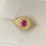 Bague ajustable vintage en or et rubis ovale