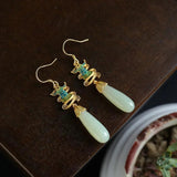 Boucles d'oreilles classiques en or et jade bleu sarcelle