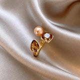 Bague vintage ajustable en cristal champagne et perles
