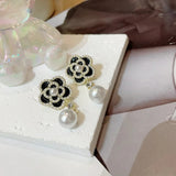 Boucles d'oreilles vintage fleurs mini perles noires et perles