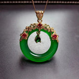 Collier pendentif bague florale classique en cristal vert