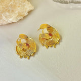 Boucles d'oreilles vintage en or avec double anneau rond et vague