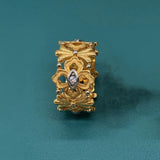 Bague ajustable classique en or et argent avec motif floral marquise
