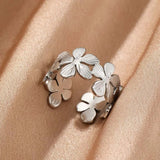 Bague ouverte vintage en argent à motif floral