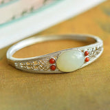 Bracelet classique en argent avec pierre verte et corail