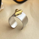 Bague ouverte vintage en argent et or en forme de cœur