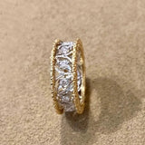 Bague ajustable classique en or et argent avec feuille en diamant sculptée