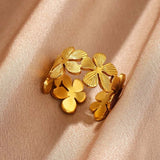 Bague ouverte vintage en or avec motif floral
