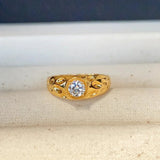 Bague ajustable ronde large en or et diamant intemporelle