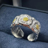 Bague ajustable classique en argent et jaune avec fleur marguerite
