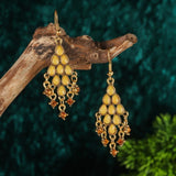 Boucles d'oreilles vintage en or et jaune avec pompons
