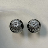 Boucles d'oreilles classiques noires vintage en argent avec motif floral