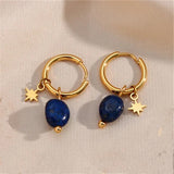 Boucles d'oreilles créoles vintage avec pendentif étoile en or et breloque bleue