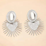 Boucles d'oreilles ovales argentées à motif soleil rayonnant