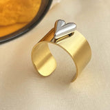 Bague ouverte vintage en or et argent en forme de cœur
