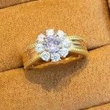 Bague vintage en or et pierres précieuses violettes avec diamants ajustable
