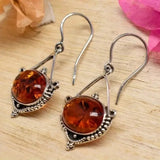 Boucles d'oreilles bohèmes en argent et pierre ambrée