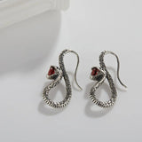 Boucles d'oreilles vintage serpent et gemme rouge