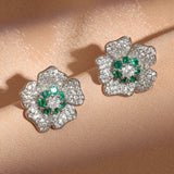 Boucles d'oreilles vintage à fleur en argent et vert