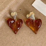Boucles d'oreilles rétro en forme de cœur et sculptées en or
