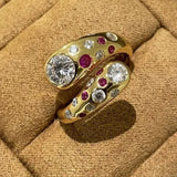 Bague ajustable vintage en or avec cristal tourbillonnant et diamant rond