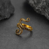 Bague ajustable vintage en or avec tentacule de pieuvre