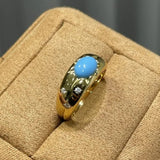 Bague vintage ajustable avec incrustation de diamants, turquoise bleue brillante