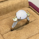 Bague ajustable classique en argent avec pierre précieuse jaune ronde blanche