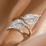 Bague ajustable vintage en cristal et feuille d'argent
